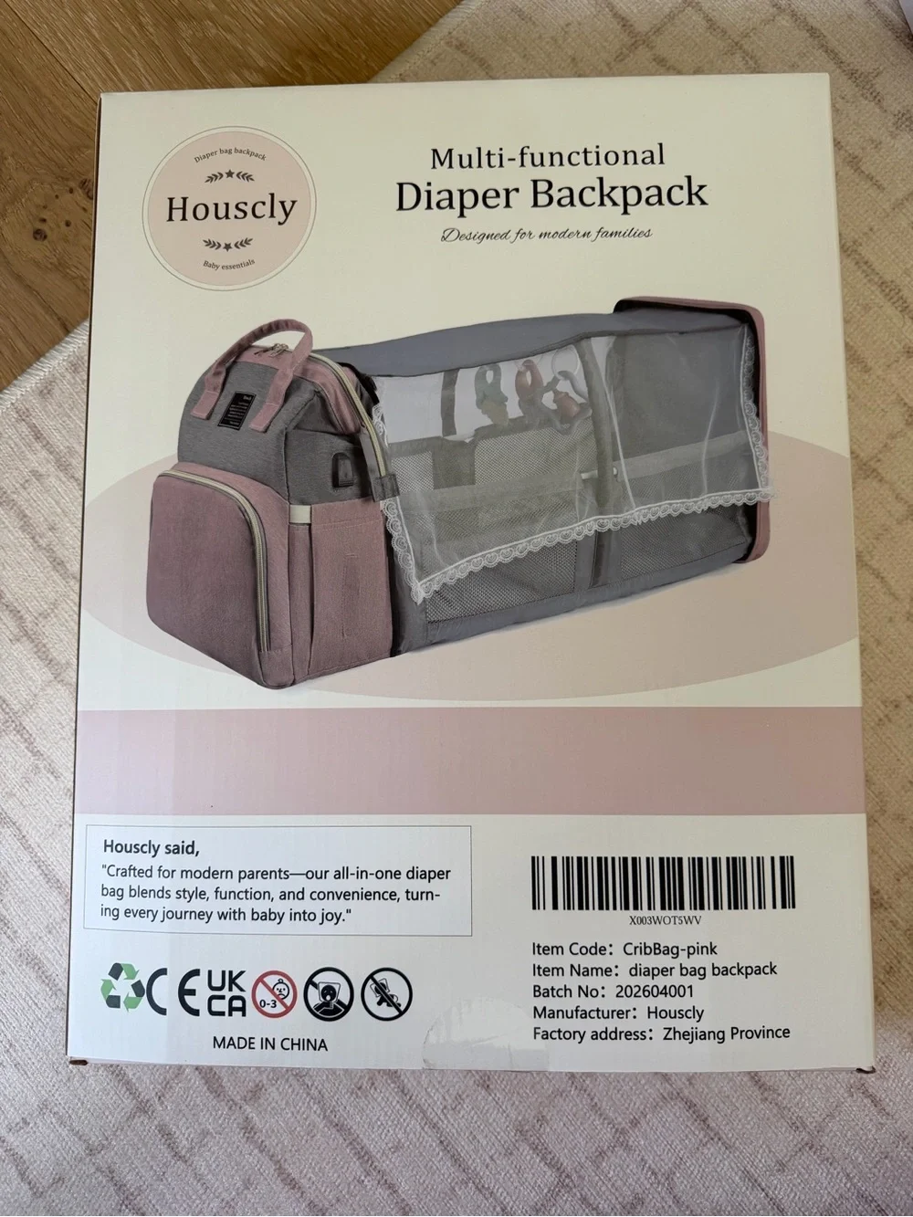 Multi-Functional Diaper Backpack — Pink and Gray